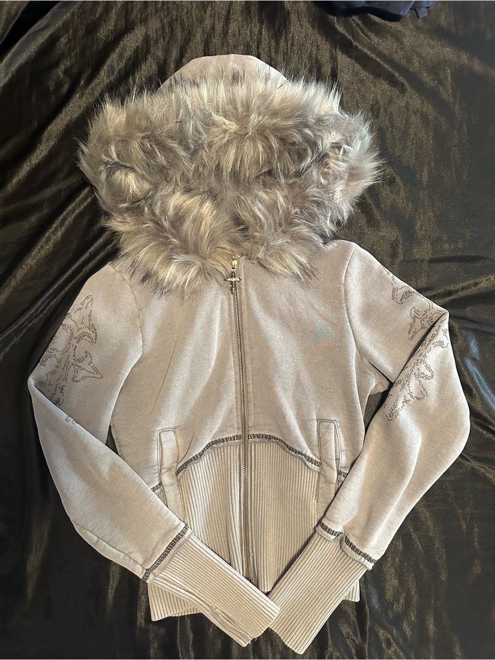 Named Collective Y2K Faux-Fur Studded Hooded Zip Up